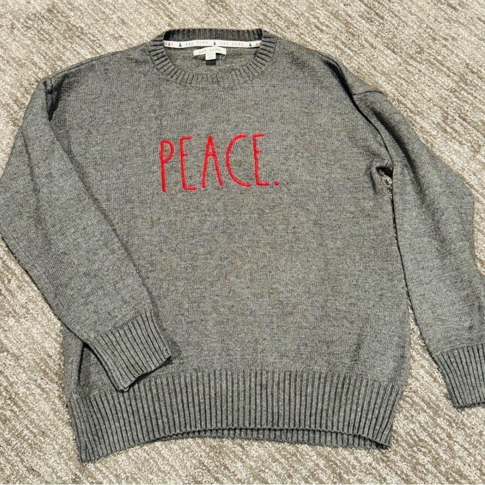 Rae Dunn Christmas Holiday PEACE Womens XL Sweater Crew Neck